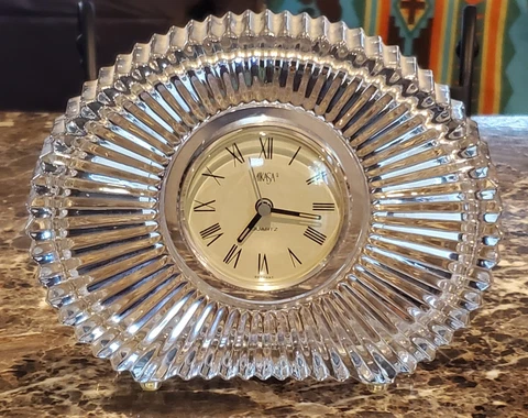 VTG 90's MIKASA Diamond Fire Quartz Clock Crystal Heavy Oval Art Deco Works Good Cover