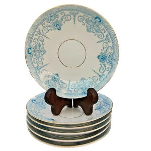 Antike L Straus & Söhne Fuß Untertasse 6er Set Blau Karlsbad Austria 2544 RAR - Bild 1 von 24
