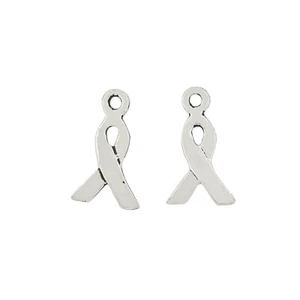 2 Sterling Silver Breast Cancer Awareness Ribbon Dangle Pendant Charm #99679 - Picture 1 of 2