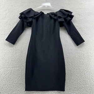 Schwarzes Kleid L schulterfrei 3/4-Ärmel Lagen Rüsche Ausschnitt Passform Party Abschlussball - Bild 1 von 10