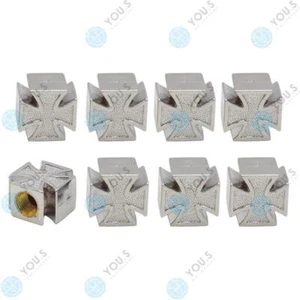8 Pièce You.S Valve A Ventilation Croix de Fer Argent Voiture Camion Moto Vélo - Photo 1 sur 1