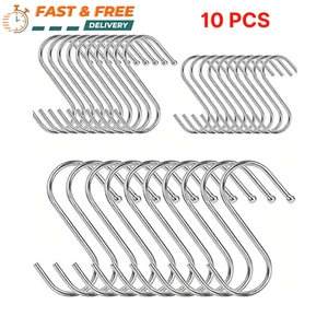 10pcs Heavy Duty S-Shaped Hooks Stainless Steel Hanging Hooks for Home & Kitchen - Picture 1 of 5