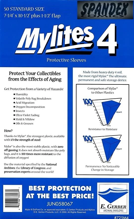 E. GERBER 50 E Gerber Mylites 4 Mil Mylar Standard Comic Book Sleeve 725M4 7 1/4 10 1/2