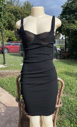 ALEXANDER WANG MAGLIA TOP NERO ELASTICIZZATO SENZA MANICHE BODYCON ABITO ADERENTE Tg 2