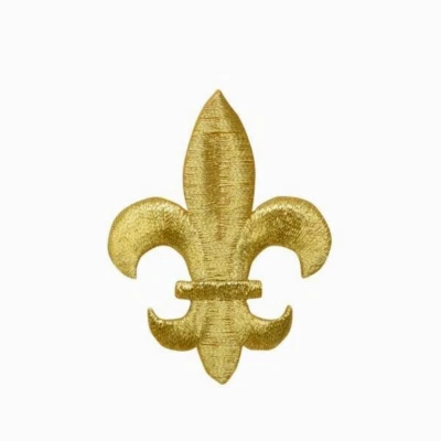 FLEUR DE LIS gold IRON ON PATCH APPLIQUE  2" x 2-1/2 inch - Image 1 of 2