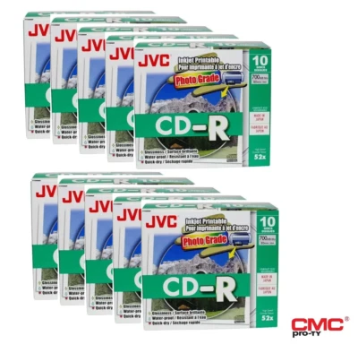 100 x JVC Taiyo yuden CD-R Gloss InkJet Printable WaterProof CD 52x 700MB 80mins - Image 1 of 4