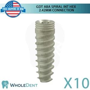 10x GDT ABA Dental Spiral Int Hex 2.42mm Connection Titanium Sterile SLA - Picture 1 of 6