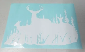 1025 Buck Reh Szene Aufkleber 6" x 9" weiß - Bild 1 von 1