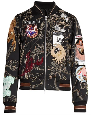 New Dries Van Noten Zodiac Astrology Embroidered Patch Beaded Bomber Jacket Sz L - Image 1 of 4