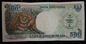 Indonesia 500 Rupiah 1992 Orang Utan Banknote - Picture 1 of 2