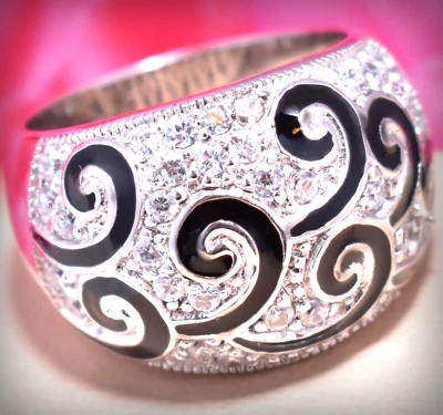 CWE Charles Winston 方晶锆石珐琅漩涡纯银戒指 尺寸 6.5 — 第 1/4 张图片