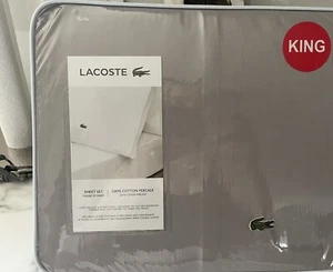 Lacoste 100% Cotton Percale Solid, King Sheet Set Sleet. Brand New! - Picture 1 of 5