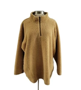 Belle By Kim Gravel Teddy Bear Pullover Half Zip Top Plus Sz 2X Tan - Picture 1 of 9