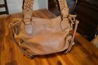 michael Kors Brown Pebbled Leather Woven Handles Goldtone Accent