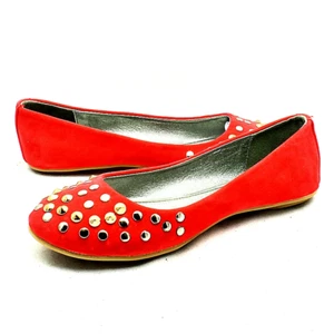 WOMENS LADIES FLAT SHOES CIRCULAR STUDS PUMPS FLATS - Picture 1 of 2