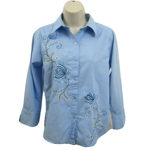 Casey & Max Hemd Gr. Small blau bestickt Blumen Button Down 3/4 Manschettenärmel - Bild 1 von 9