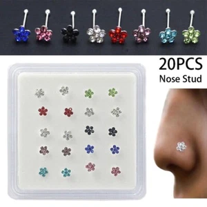 1 Box Silber Strass Nasenstecker Ringe 8 Farben schöne Blumenform stilvoll - Bild 1 von 9