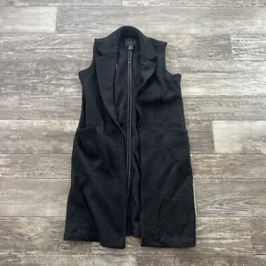 Tahari Women Black Wool Blend Longline Vest Cardigan Pockets Capsule Size Small - Picture 1 of 5