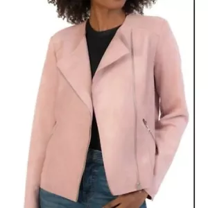 Kut Womens Jackie Pink Faux Suede Moto Blazer Jacket Size M Medium - Picture 1 of 16
