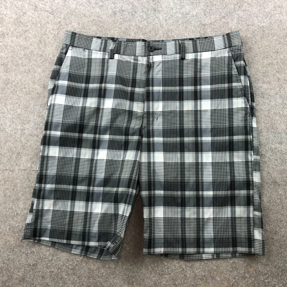 Shorts Grand Slam masculino 36 cinza xadrez caminhada frente plana 10" costura interna golfe - Imagem 1 de 4