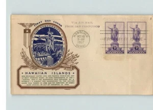 HAWAII, U.S. Territory, 1937 First Day of Issue, pic King Kamenamena, pair stamp - Picture 1 of 1