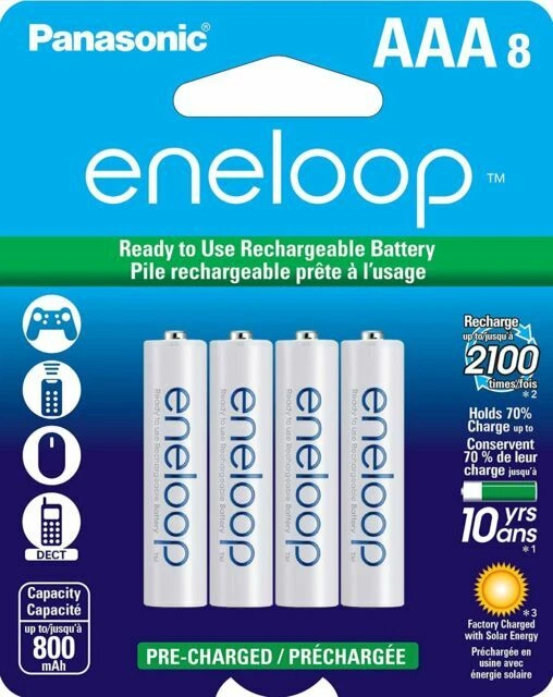 Panasonic Eneloop BK4MCCA8BA 1.2 V Ni-MH Battery - Pack of 8