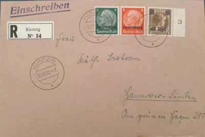 Люксембург немецкая оккупация 1940 Кюнтциг - Ганновер смешанный франкирование C20 - Изображение 1 из 3