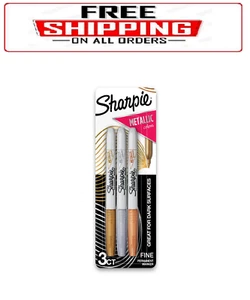 Sharpie Metallic Permanent Markers, 3 Count Gold+Silver+Bronze - Picture 1 of 4