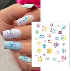 Nail Art Decalcomanie Acqua Adesivi Natale Grazioso Oro Blu Ghiaccio Fiocchi di Neve (X156) - Foto 1 di 3
