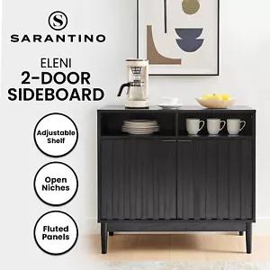 Sarantino Eleni 2-Door Sideboard Cabinet Storage Console Cupboard in Black - Picture 1 of 10