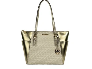 Michael Kors Charlotte Large Leather Top Zip Tote Bag Purse - Picture 1 of 5