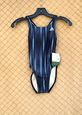 Adidas Talla 30 Niña 1 pieza. Traje de baño racerback a rayas negro/azul Foto 1 de 2