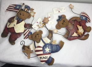 NWT Home Interiors 3 Patriotic Bears Wall decor 4th of July Primitive Country - Picture 1 of 4