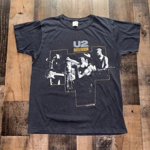 Vtg 80s U2 T-Shirt 1988 Rattle and Hum Bono Concert Tour Tee Black Sz L - Picture 1 of 11