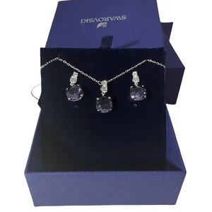 Swarovski Women's Vintage Necklace and earrings set Tanzanite/ Rhodium Plating  - Picture 1 of 5
