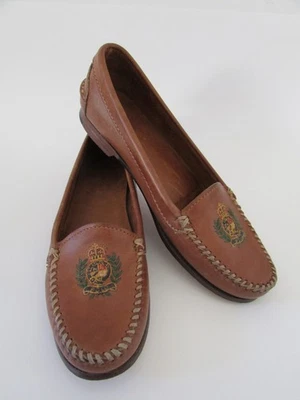 VTG 80's RALPH LAUREN Tan Leather Loafers Polo Crest Logo Bench Made in Maine 8 - Image 1 of 4