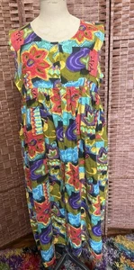 Vintage Sita Bright Floral Psychedelic Oversized Mumu House Dress Kaftan Medium - Picture 1 of 10