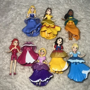 Disney Princess Mini Doll Lot 7 Snap-On Glitter Skirts Ariel, Belle, Cinderella - Picture 1 of 18