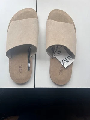 Nuevo Hombre Zara Cuero Slides 10 Beige Crema Foto 1 de 4