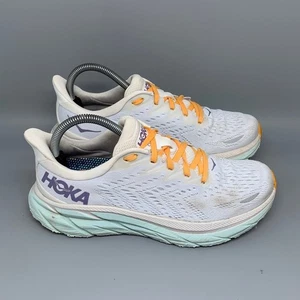 Hoka One Clifton 8 blanco naranja púrpura carretera running para mujer talla 8 - Imagen 1 de 10