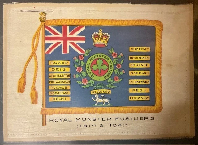 BDV SILK CIGARETTE CARD-REGIMENTAL COLOURS AND CRESTS-G Size MUNSTER FUSILIERS - Image 1 of 1