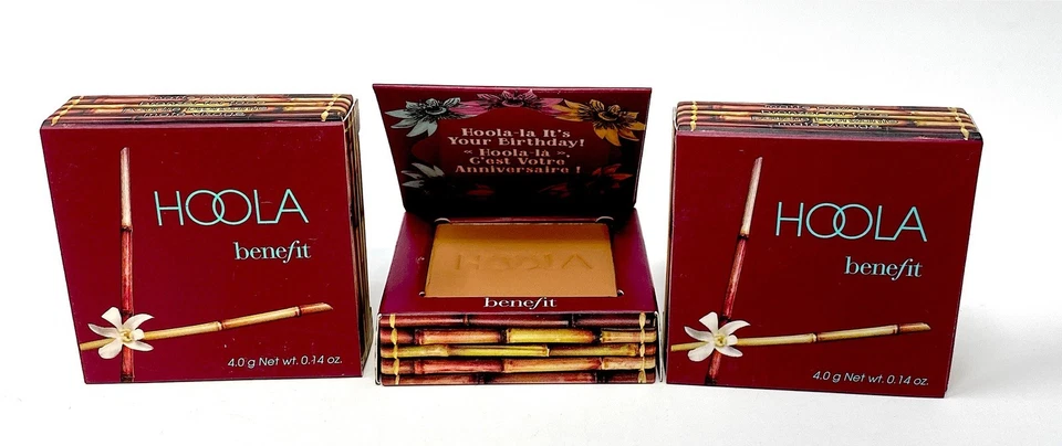 3 BENEFICIO HOOLA POLVO BRONCEADOR MATE .14OZ tamaño de viaje paquete de 3 sin cepillo Foto 1 de 2