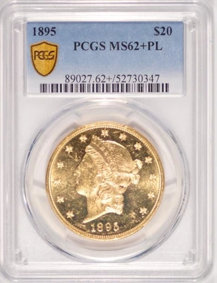 Золотой Двойной Орел 1895 $20 Liberty PCGS MS-62+-PL Пруф Как До 1933 Золото - Изображение 1 из 4