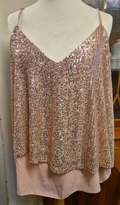 Top rosa transparente y lentejuelas con tiras sin mangas, talla 20 Foto 1 de 4