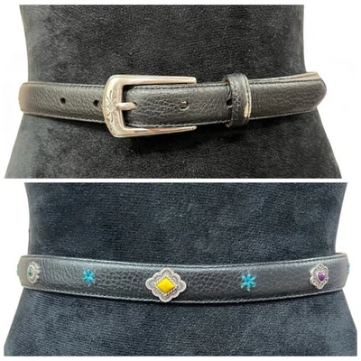 Cinturón Concho de Cuero Brighton Mujer S/28 Negro Delgado Multicolor Cabujones Western Foto 1 de 4