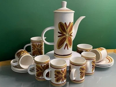 Cinque Ports Pottery Monastery Rye Coffee Set Pot Cups Saucers Milk Sugar 15 pcs - Image 1 of 4