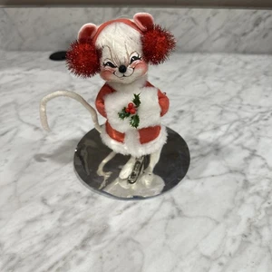 Annalee 7” Girl White Mouse 1994, Ice Skating On Mirrored Pond - Picture 1 of 4