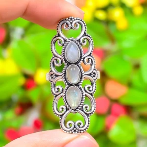 Natural Labradorite Gemstone Handmade 925 Sterling Silver Ring Size 9.5 Q756 - Picture 1 of 8