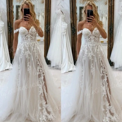 Vestidos de novia con abertura de verano playa boho cuello en V con abertura Foto 1 de 4