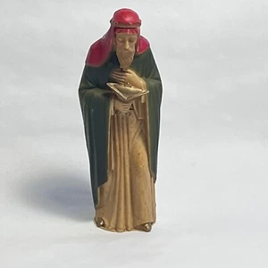 Vintage Kunst Kunststoff stehender weiser Mann Krippe rot grün Hongkong 790/WK 5x1,25" - Bild 1 von 8